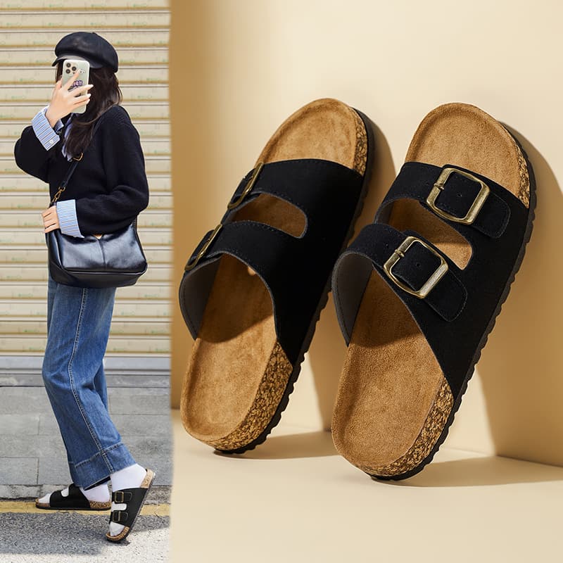 Cross-border Hot Selling Birkenstock Double Buckle Open Toe Adjustable Upper Birkenstock Women's Shoes Comfortable Breathable Anti-slip Classic Drop Shipping Available