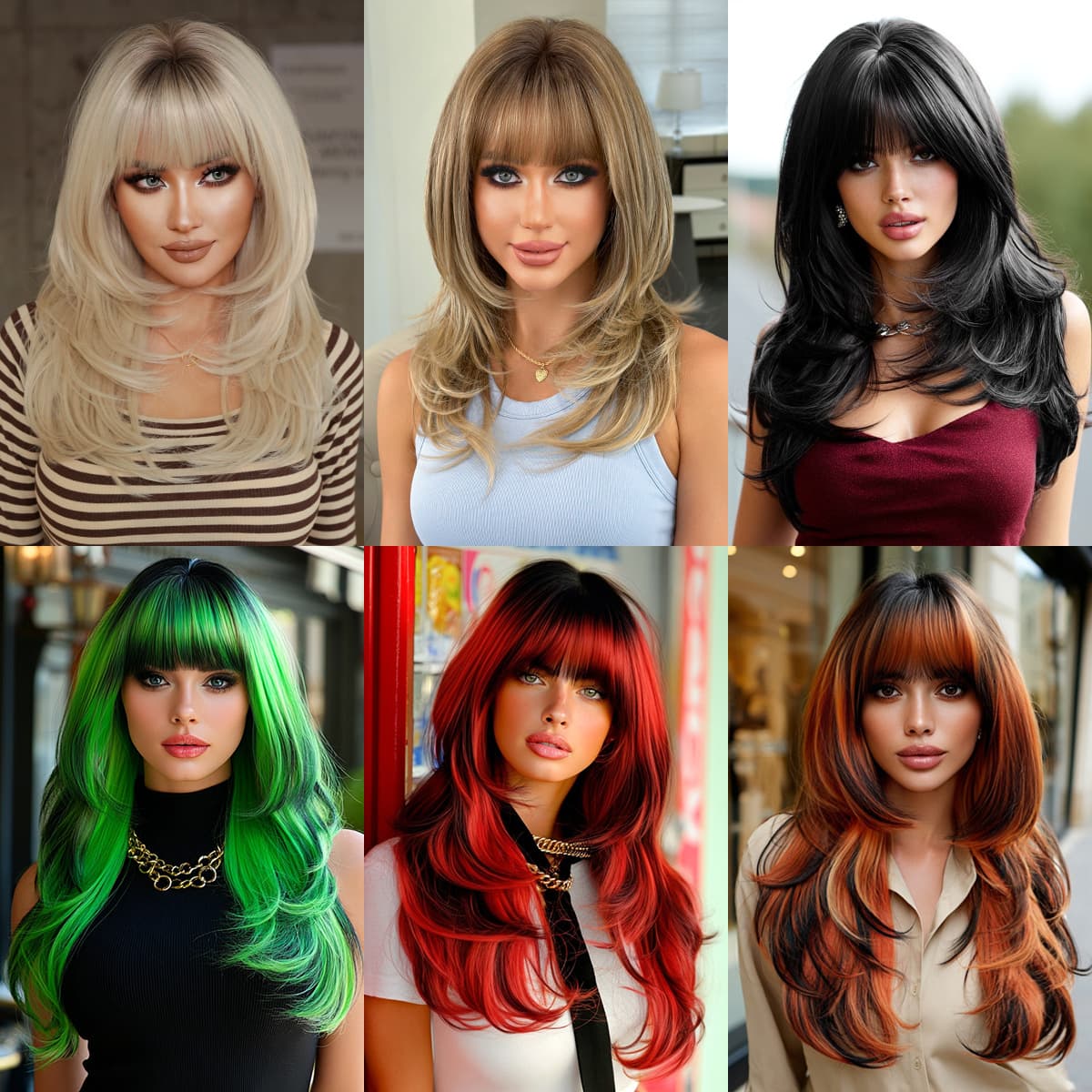 High Quality 24in Platinum Blonde Wig for Women, Layered Textured Long Hair with Straight Bangs, Natural Heat Resistant Fluffy Wig