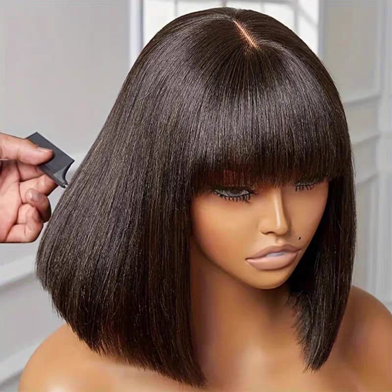 4*1 Lace fringe Bob 100% Brazilian human hair straight wig