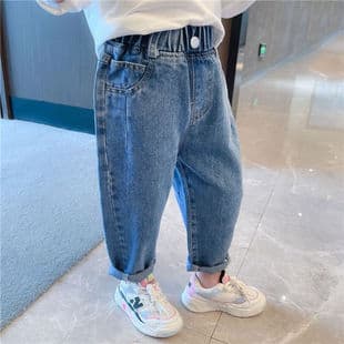 Girls' and Boys' Jeans Spring/Autumn, Loose Fit Korean Style Trendy Pants for Kids, New Autumn Long Pants Fashion