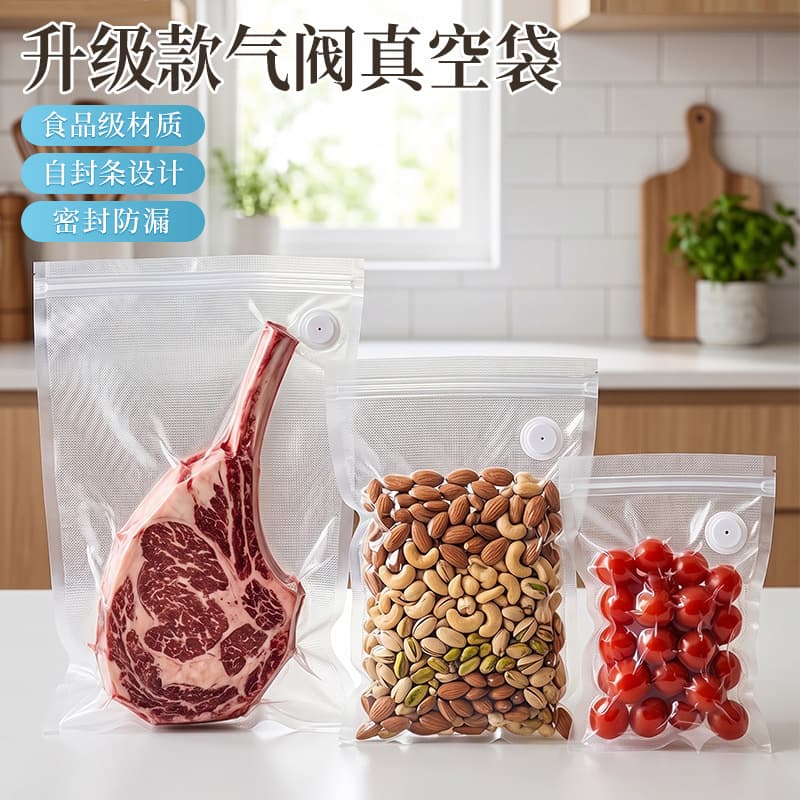 Food grade vacuum fresh-keeping bag, household sealed air extraction bag, thickened self-sealing strip, leak-proof storage bag, kitchen special