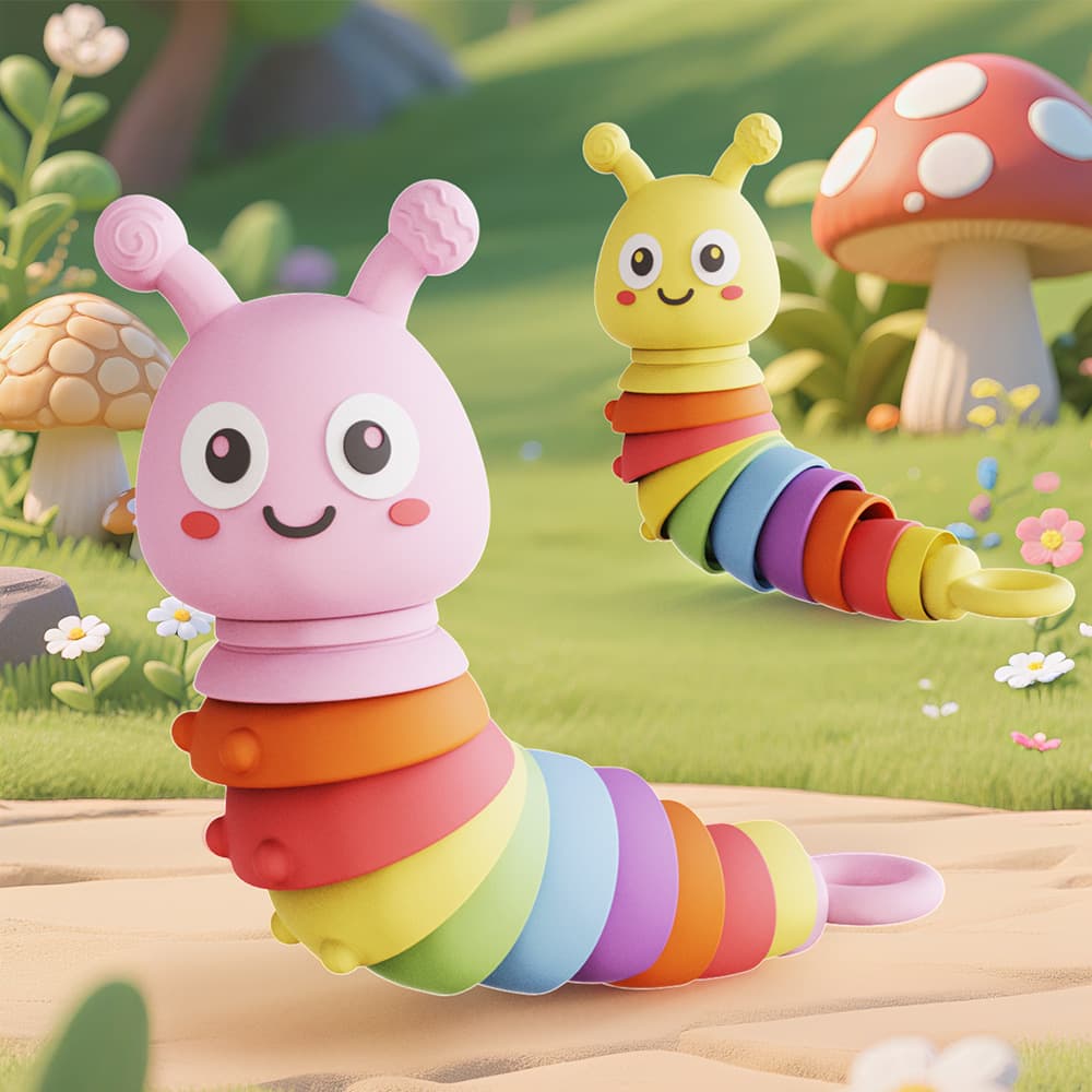 Colorful Caterpillar Baby Silicone Rattle Toy, Teether for Babies 6 Months and Up