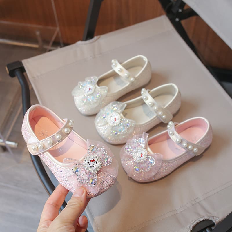 Girls' Princess Shoes, New Spring and Autumn Cartoon Style Leather Shoes for Girls, Small and Medium Children's Rhinestone Shoes, Soft-Soled Baby Girl Shoes