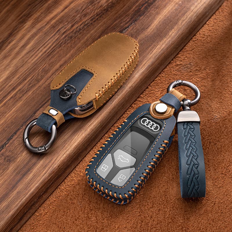 Premium Crazy Horse Leather Key Case for Audi A6L A4L A3 A5 Q2L Q3 Q5L Q7