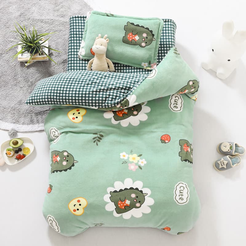 Milk Fleece Thickened Kindergarten Nap Quilt Set, Winter Coral Fleece Children Baby Enrollment Nap Duvet Cover