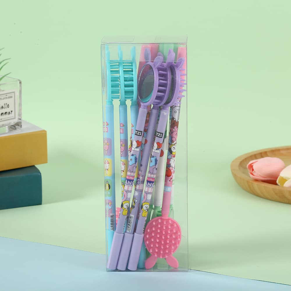 Student Small Gift Mirror Comb Two-in-One Gel Pen Cartoon Writing Student Stationery 0.5 Black Water Pen
