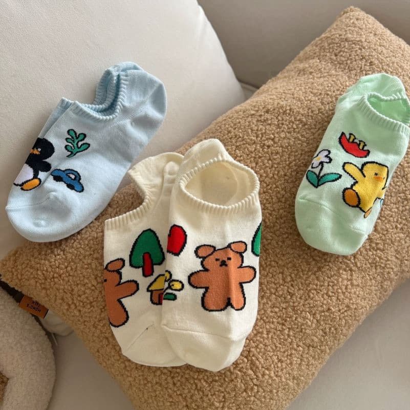 Korean Dongdaemun Spring Summer New Cute Cartoon Bear Rabbit Duck Low-Cut Invisible Socks Lightweight Versatile