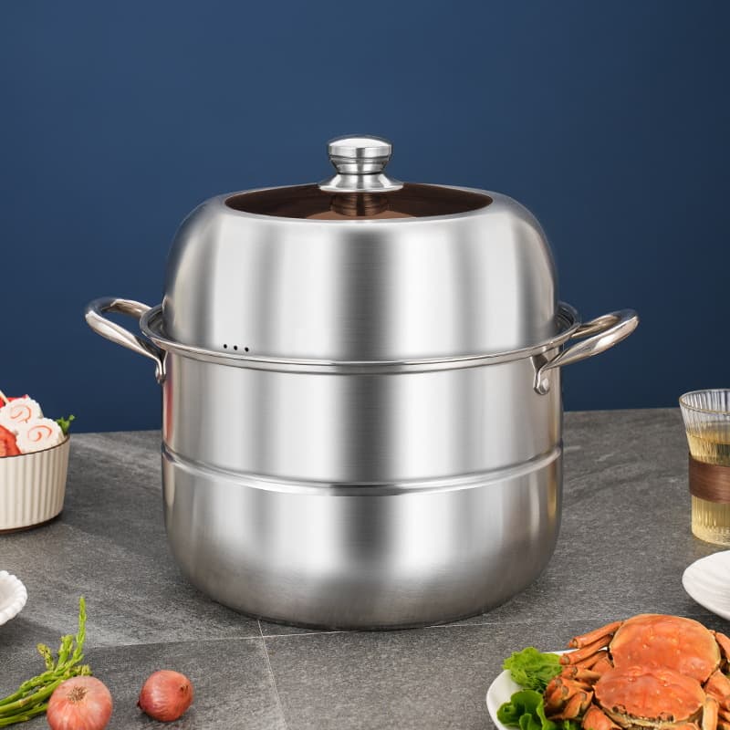 Custom Stainless Steel Steamer for Home Use, Double-Layer Design with Steaming on Top and Boiling Below, Large Capacity for Steaming Buns, Compatible with Induction Cookers