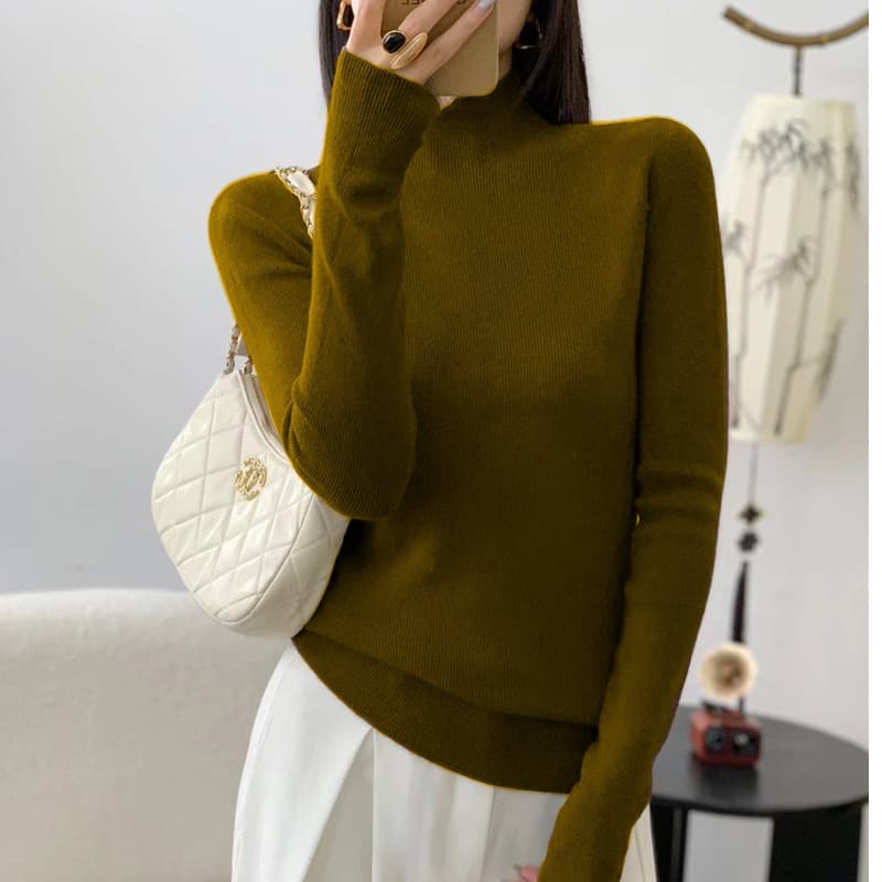 Women's Autumn/Winter New Slimming Half-Polo Neck Pullover Sweater High-End Feel Design Innerknit Base Layer Top Smooths Your Si