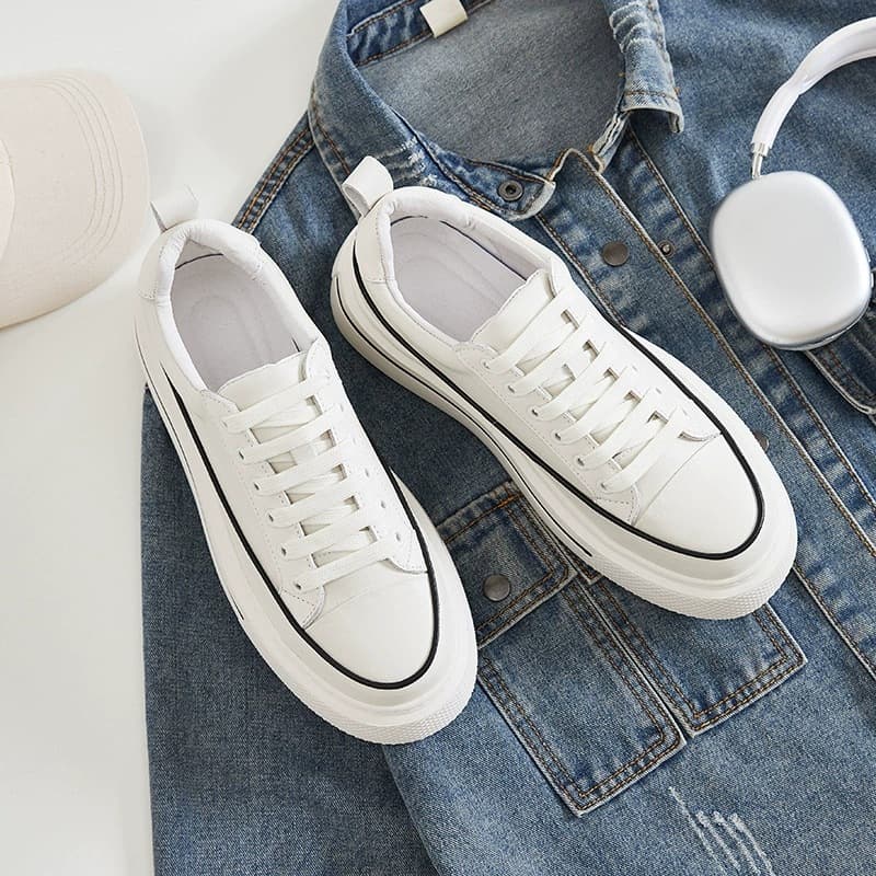White Casual Shoes for Men 2023 Summer New Korean Style Thick Sole Heightening Sneakers Versatile White Men's Shoes