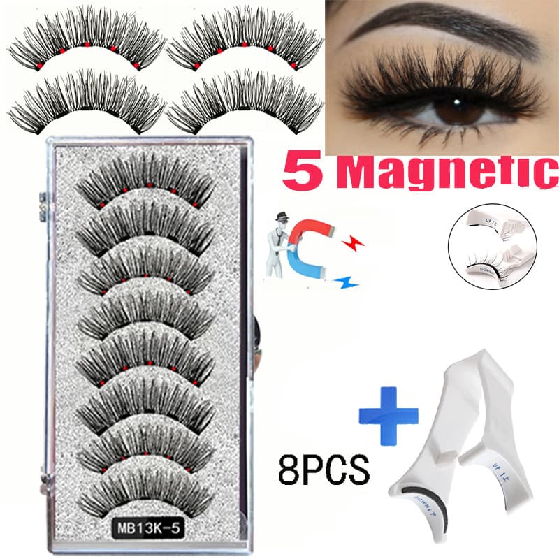 European and American Magnetic False Eyelashes Two Pairs Thickened Magnetic Attraction Natural Magnetic Eyelashes Plastic Cotton Thread Stem High End Fiber