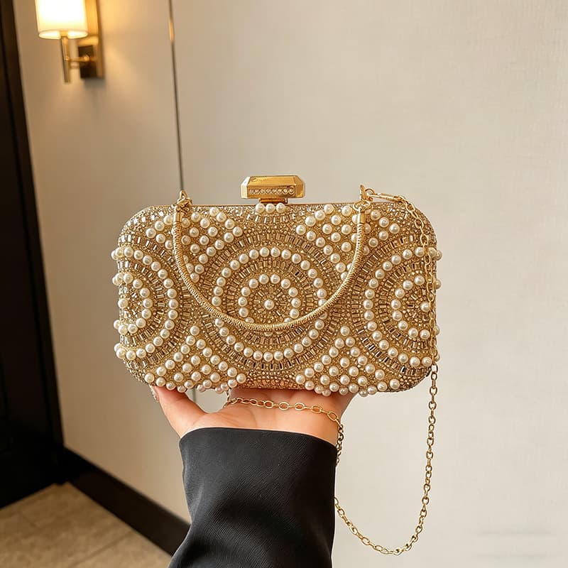 Cross-border rhinestone pearl evening bag handbag socialite wedding cheongsam banquet clutch with chain strap bags