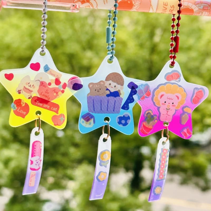 Creative Acrylic Wind Chime Keychain Grg Card Sticker DIY Bag Charm Accessories Beaded Chain Pendants