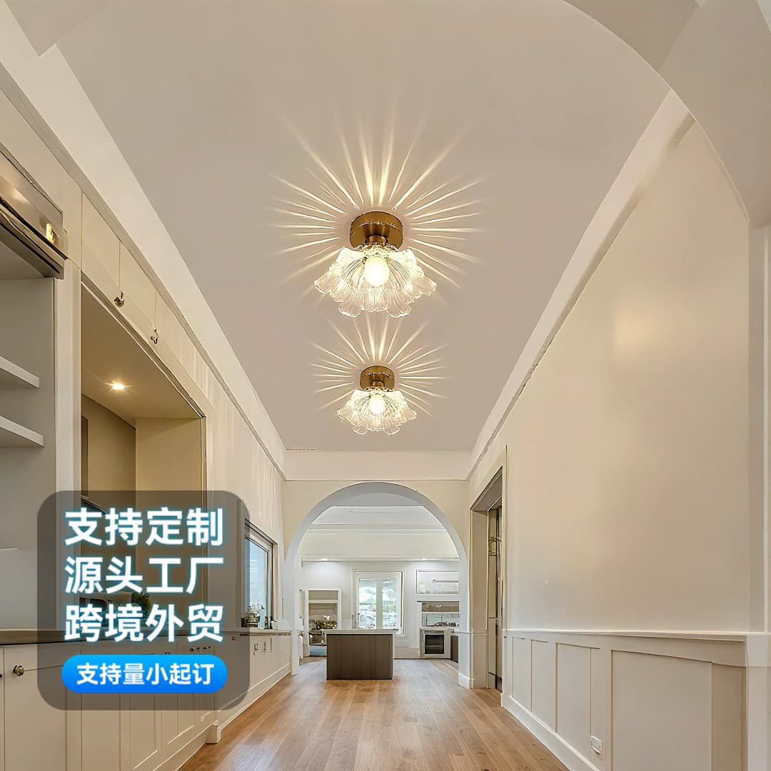 Corridor Ceiling Light French Vintage Style Luxury Glass Creative LED Lamp for Balcony Entryway Hallway