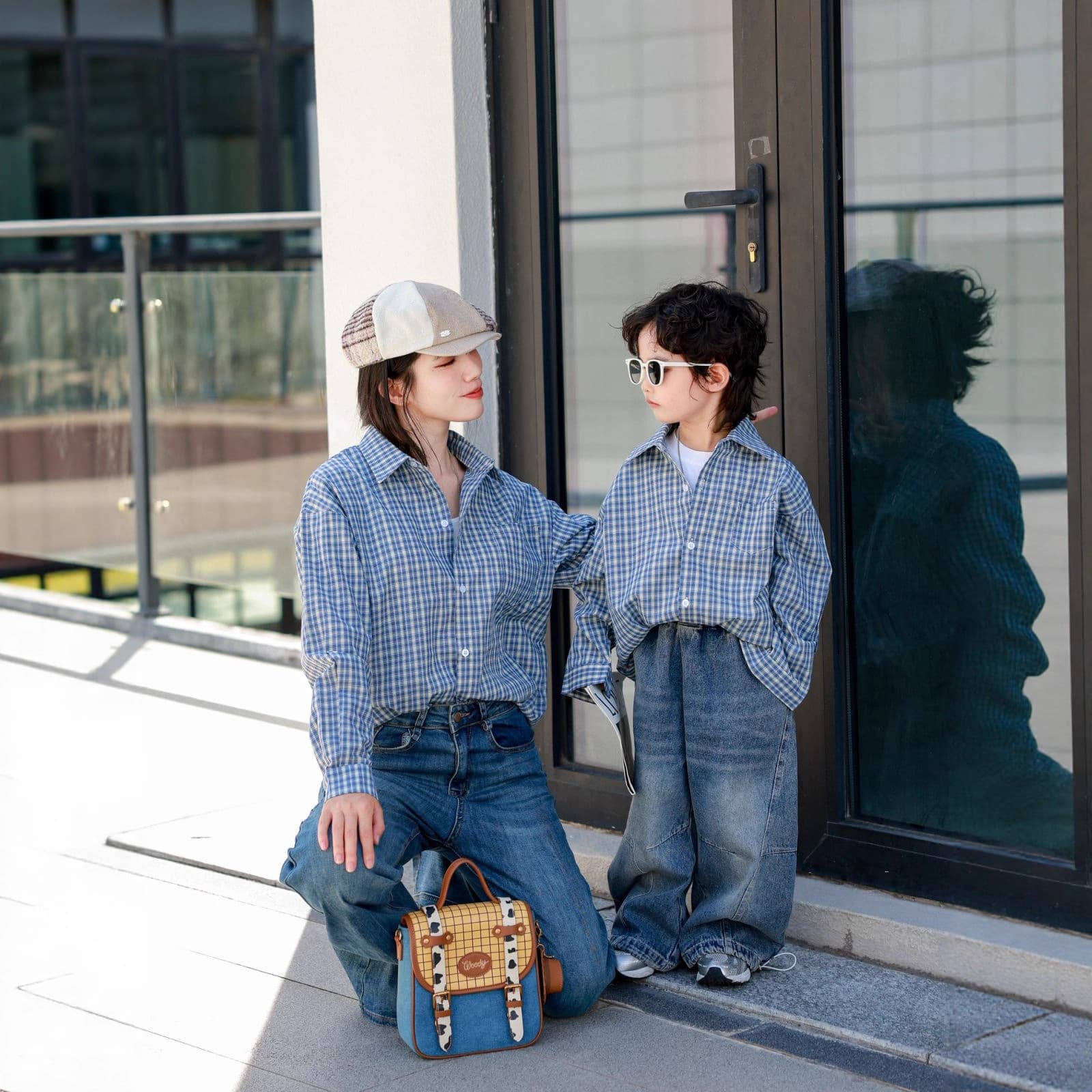 Trendy New Plaid Shirt Hong Kong Style Retro Top Loose Lazy Style Long Sleeve Versatile Shirt Family Matching Kids Clothing