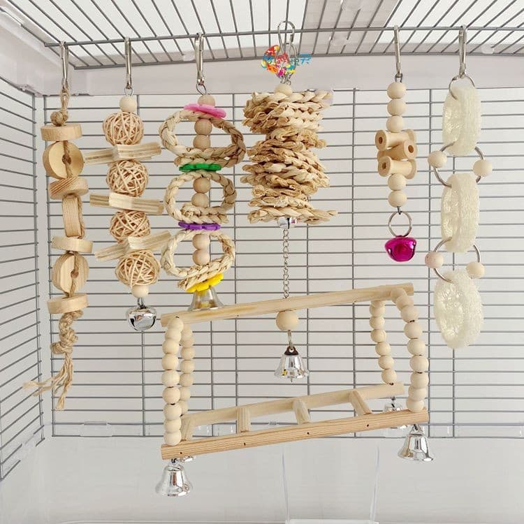 7pcs Original Color Parrot Toy Set Swinging Vine Ball String Zucchini Slice String Combination Bird Toy