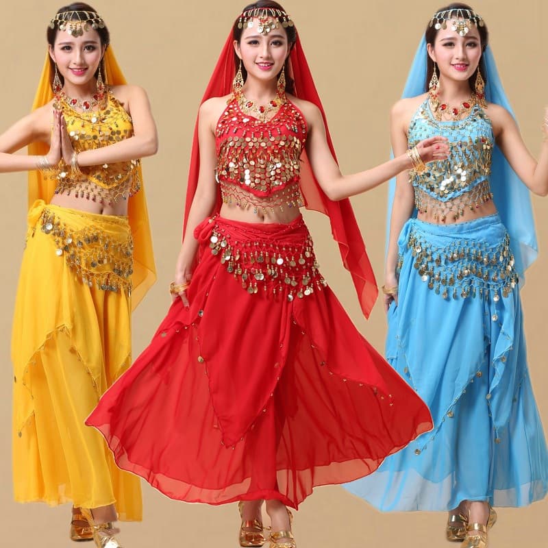 Indian dance costume for adult women, belly dance performance outfit, new ethnic stage performance costume, bellyband and skirt set.