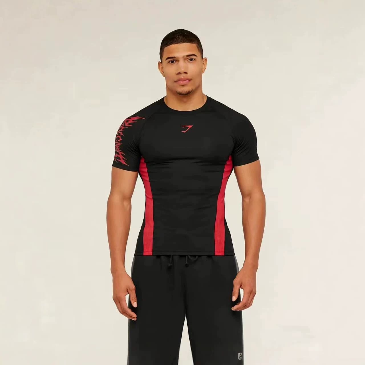 GYMSHARK New American Muscle Fitness Men's Short Sleeve Casual Running Quick-Dry Breathable Compression Top