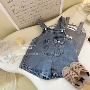 Girls Suspender Shorts Summer 2025 New Trendy Strap Shorts Boys Denim Suspender Pants