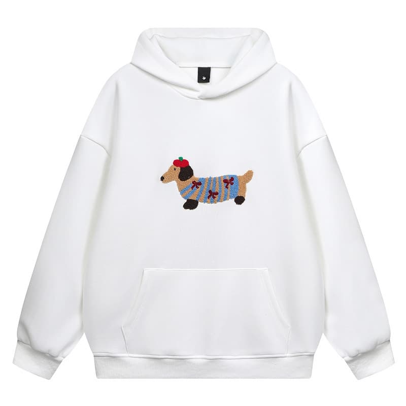 Cross-Border Qilin Furry Dachshund Towel Print National Trend Fun Hooded Autumn and Winter Sweatshirt Loose Couple Gray
