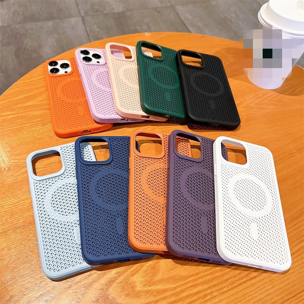 Simple Heat Dissipation Breathable Case for Apple 15 16 Honeycomb iPhone 14 Magnetic 13 Pro Max Hard Shell