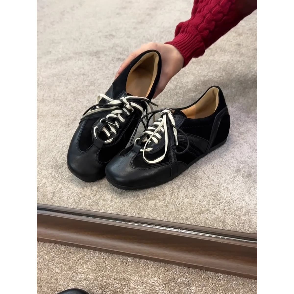 In Stock ~ Retro Black German Training Shoes Lace-up Agne Shoes Women's Height-increasing Casual Sneakers Versatile Sports Shoes Trendy