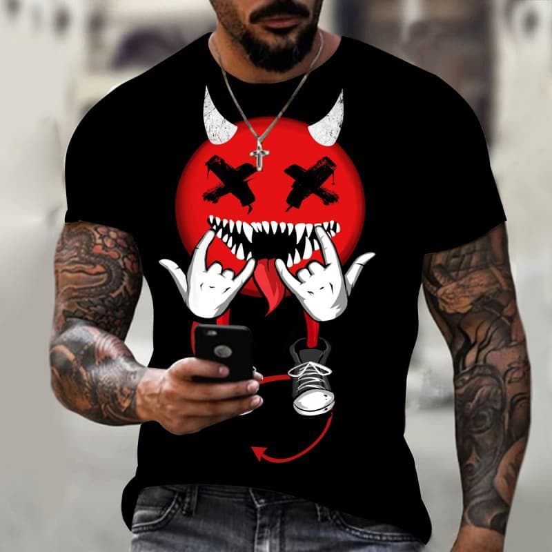 2023 Summer New Men's Street Fashion 3D Print Full Body Smiley Graphic Men's Short Sleeve T-Shirt