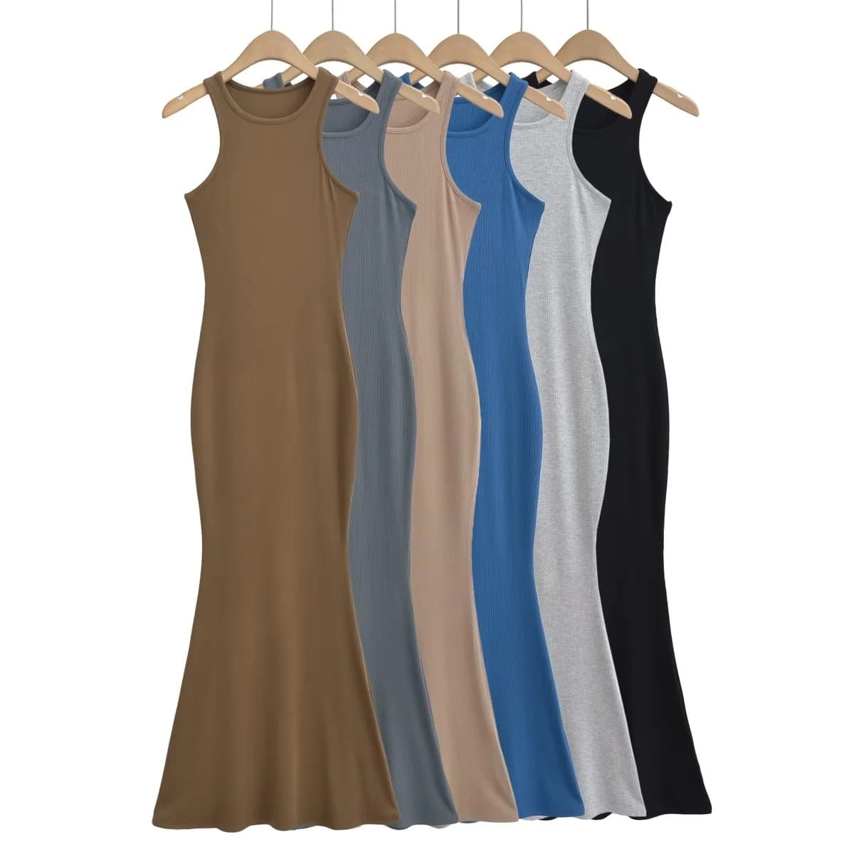 2023 Spring/Summer Sexy Round Neck Stretchy Slim Fit Narrow Shoulder Backless Fishtail Dress Women Tight Bodycon Midi Dress