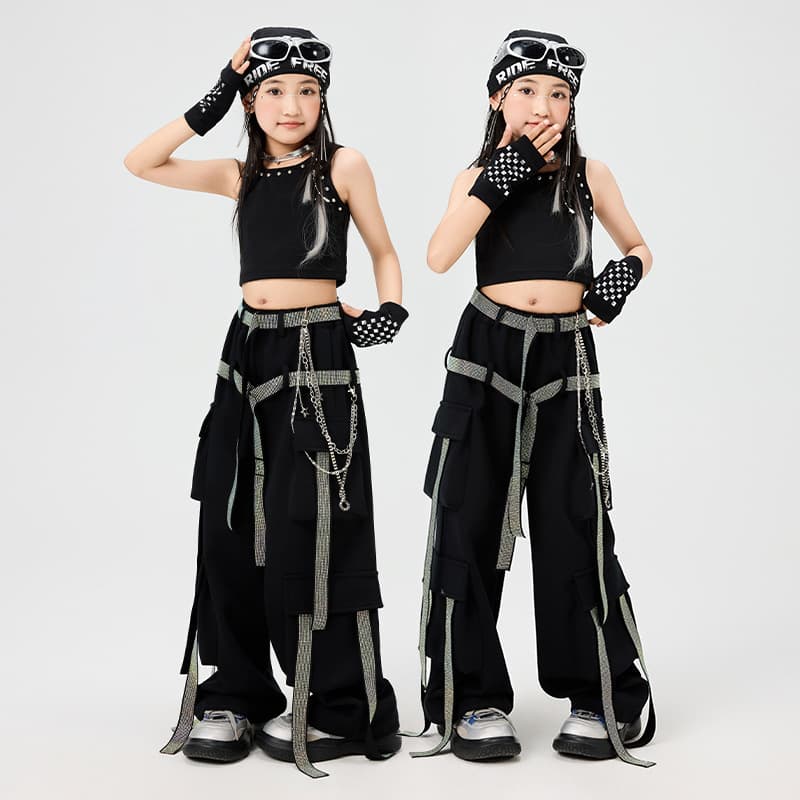 Girls Jazz Dance Hip-Hop Costume Children's Street Dance Performance Costumes Cool and Handsome Girls Hiphop Street Performance Costumes