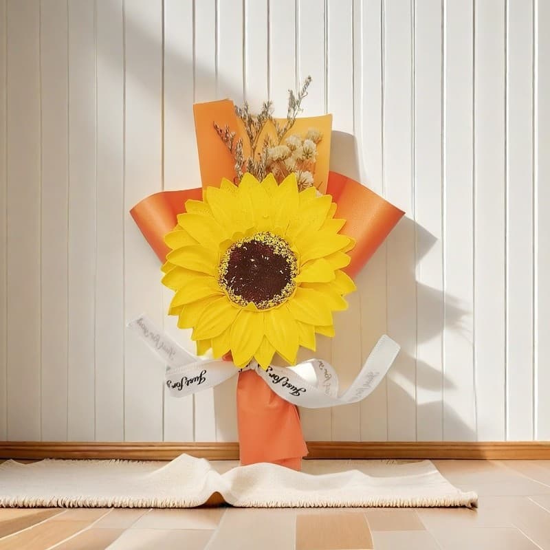 Ready-made Small Bouquet for Christmas and New Year, Sunflower Artificial Flower Set with Soap Flowers as Souvenir Decor