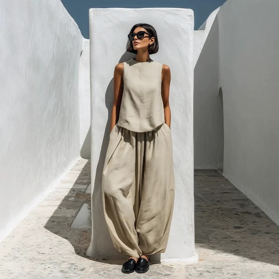 Amazon 2026 EU/US Cross-Border Summer New Fashion Casual Solid Loose Elegant Two-Piece Women's Set