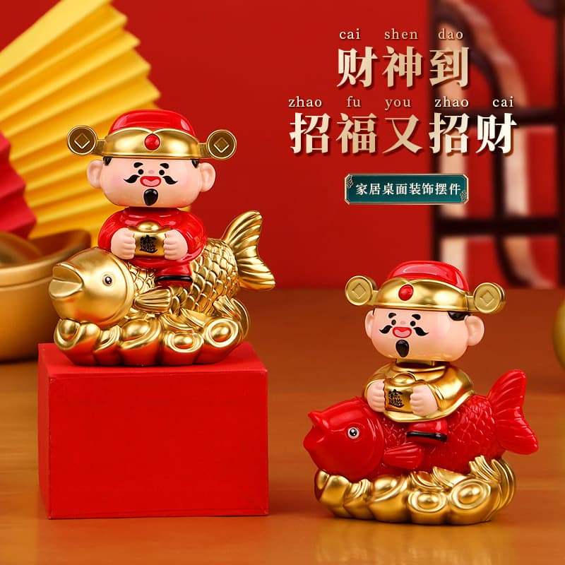 Cross-border Solar Cute God of Wealth Koi Ornament, Automatic Nodding Store Opening Decoration, Car Ornament Wholesale