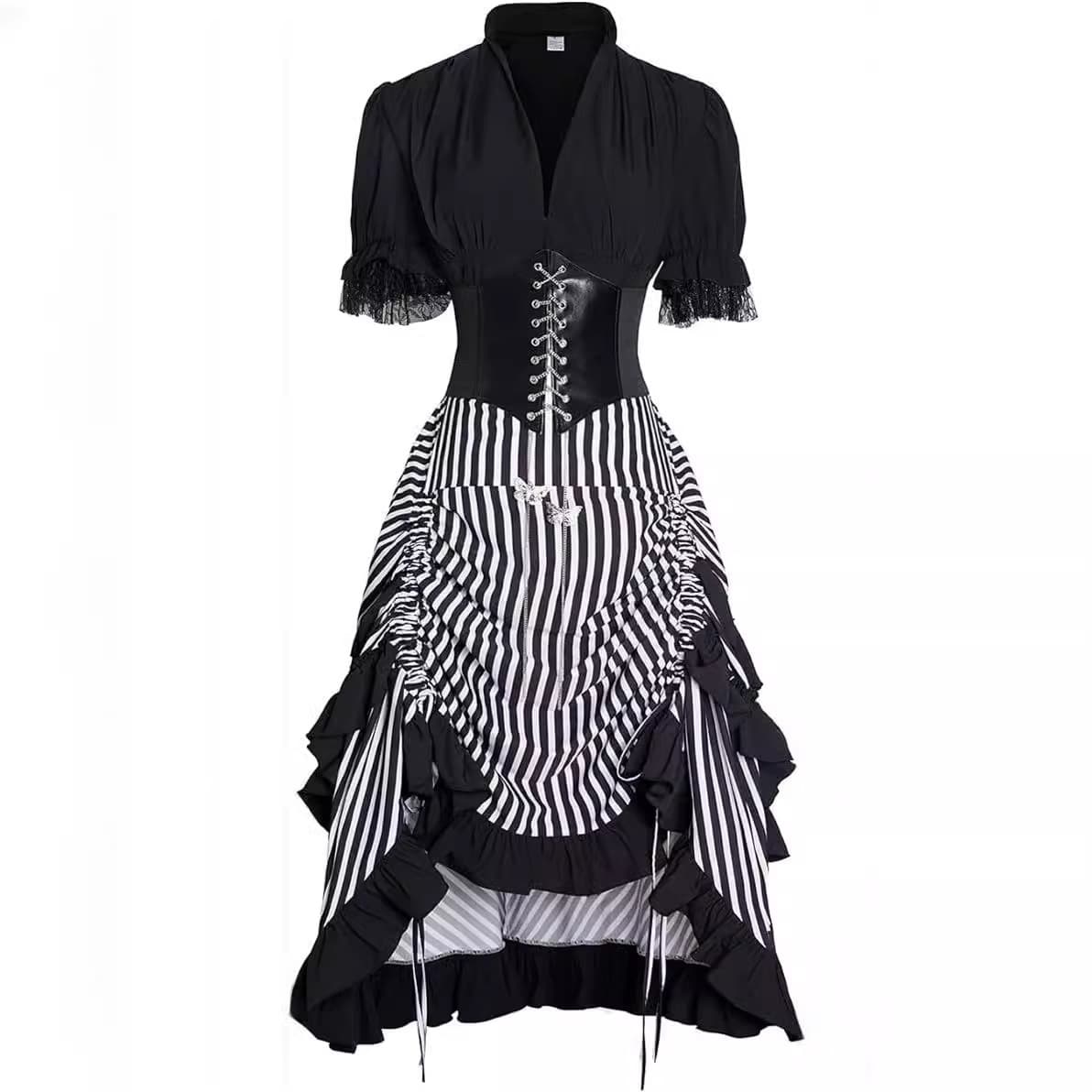 Medieval retro striped pirate skirt women's steampunk dress Gothic shirt skirt cos suit