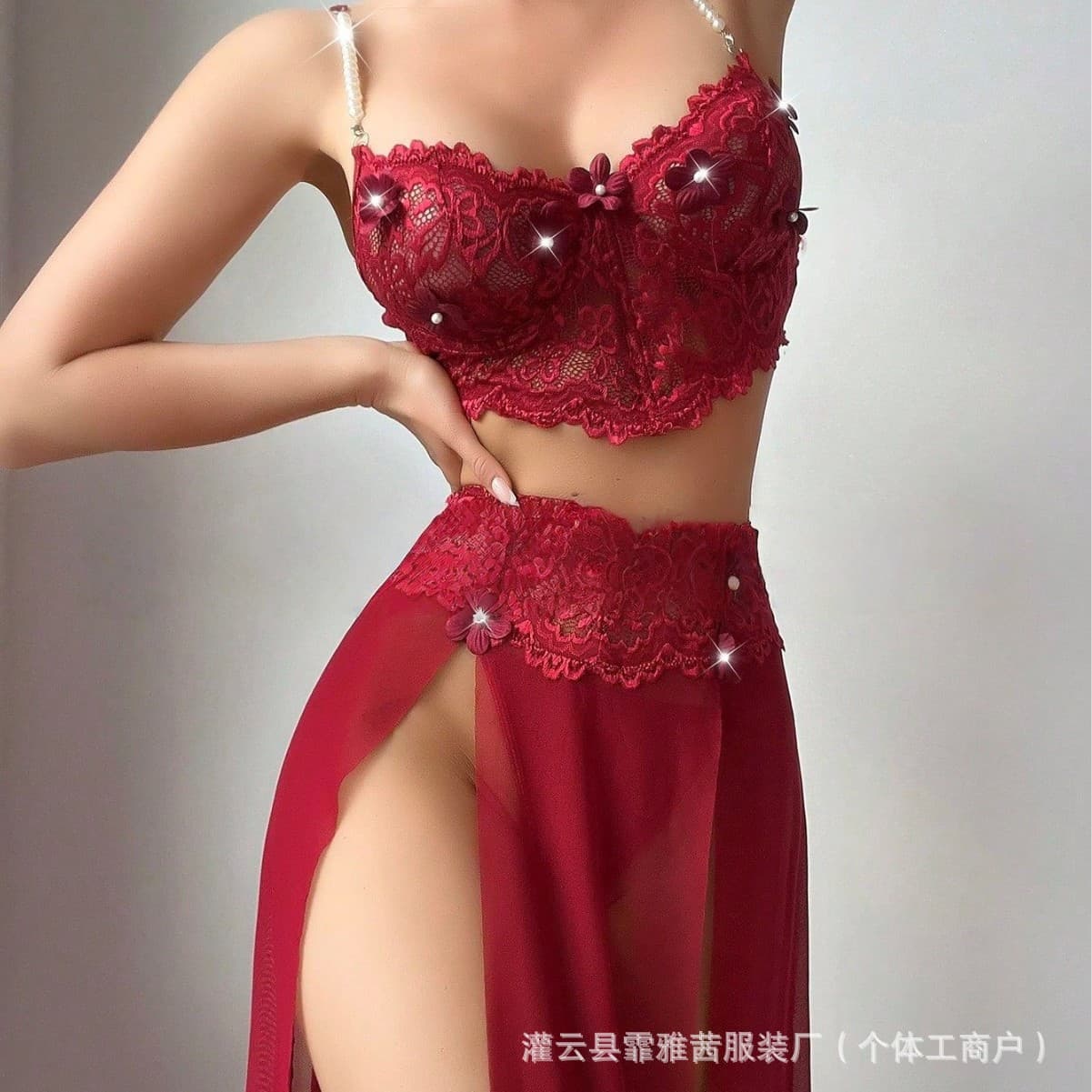 European and American cross-border large size sexy suspender nightgown lace sexy lingerie women's sexy suit home clothes