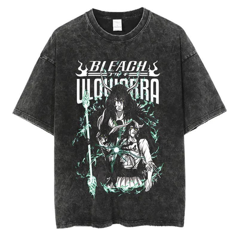 Vintage Anime Bleach Washed T-shirt Harajuku Style Streetwear Loose Fit Crew Neck Short Sleeve Women's Graphic Top
