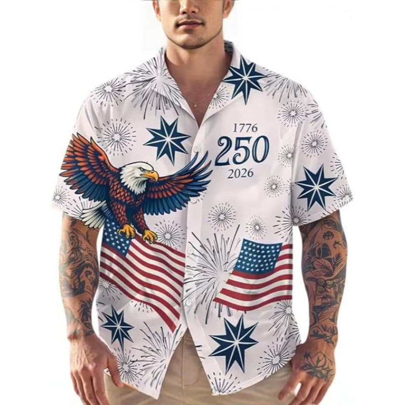 Cross-Border E-Commerce USA 250 Years Hawaii Hot Selling Summer Casual 3D Men's Hawaii Shirt