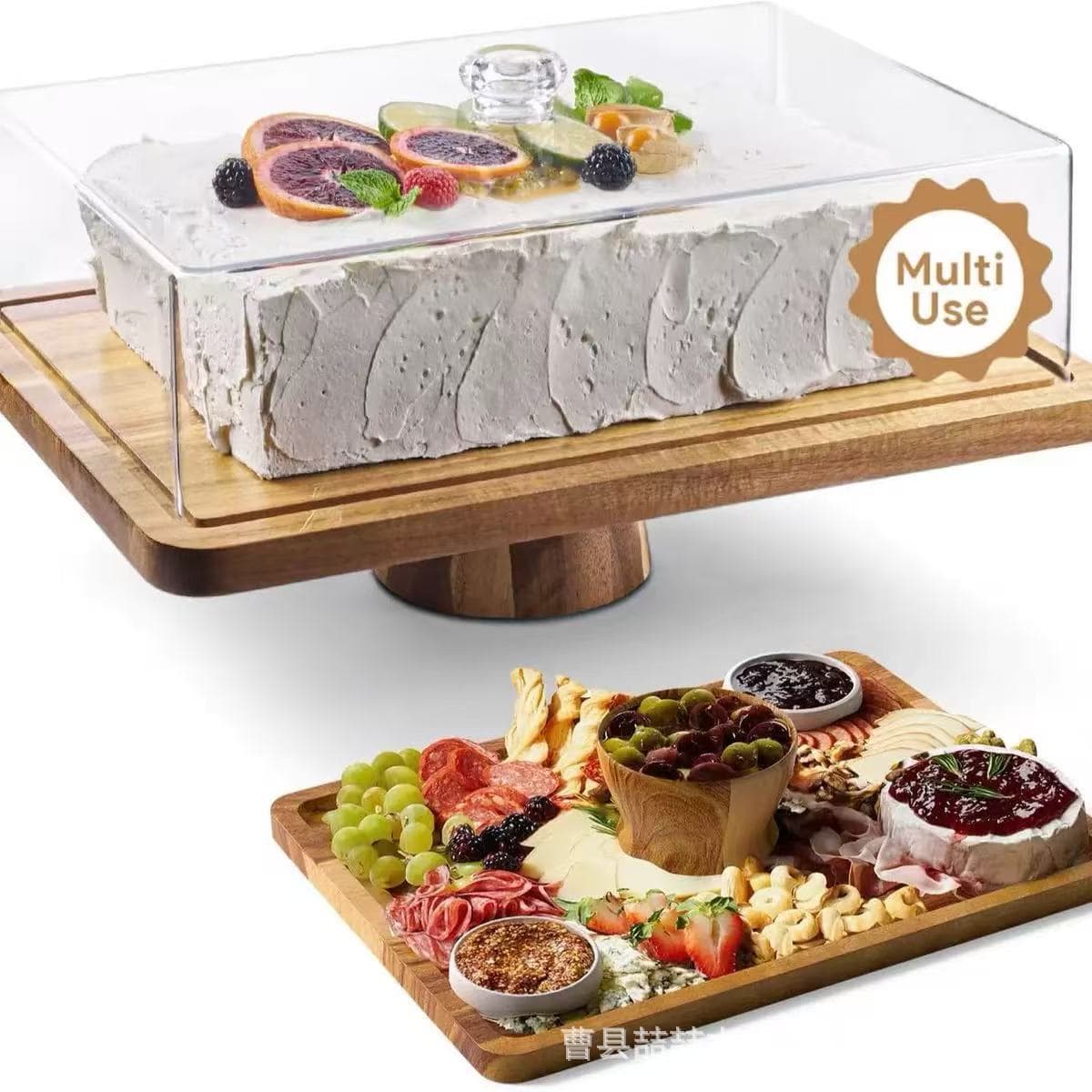 Cross-border Wooden Cake Plate Solid Wood Pedestal Bread Dessert Display Tray Party Decoration Fruit Deli Plate Dessert Stand