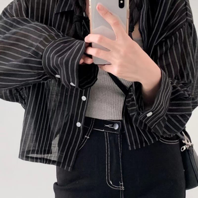 Lightweight Loose Women's Versatile Shirt Jacket Casual Style Short Long Sleeve Striped Sun Protection Early Spring