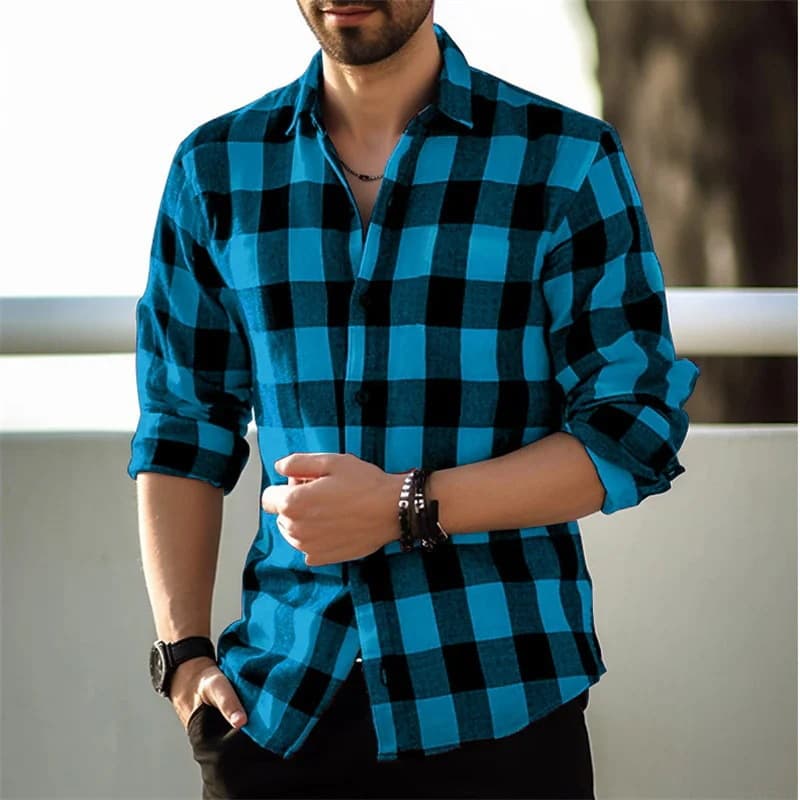 25 spring and autumn men's long-sleeved autumn new plaid shirt loose version casual men's shirt fashion trend