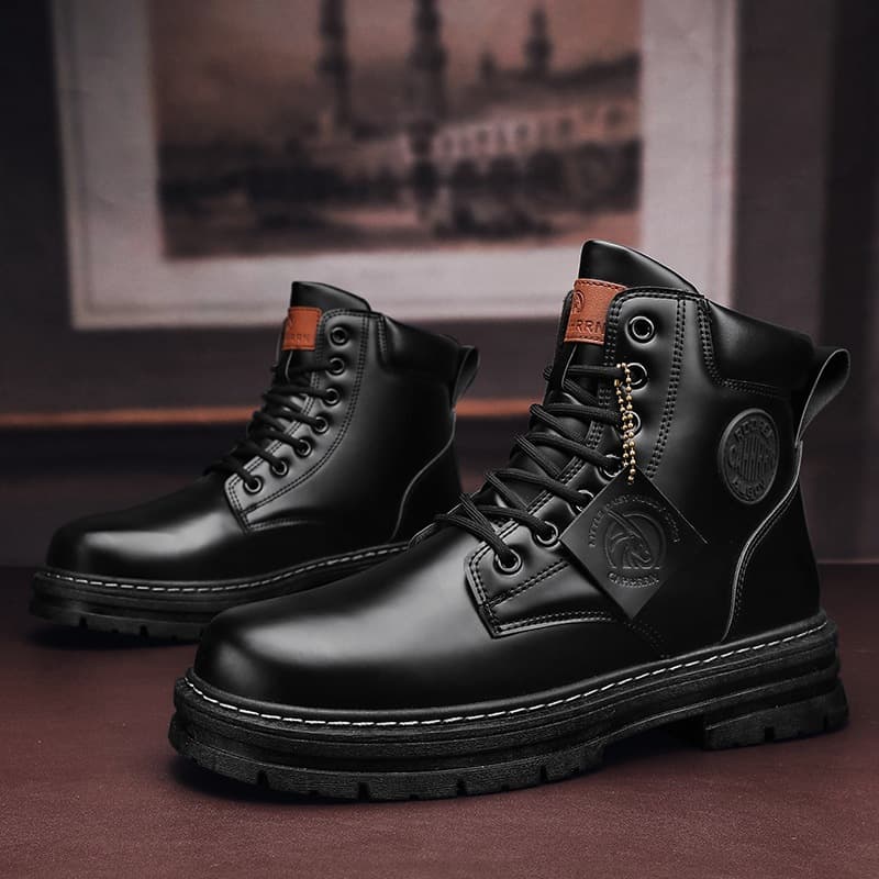 Men's High Top Work Boots Round Toe Martin Boots Breathable Comfortable Rubber Sole Retro British Style Autumn Winter Shoes