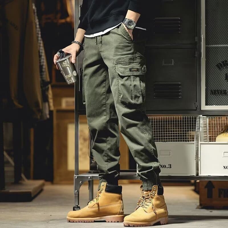 American motorcycle overalls for men, spring and autumn trendy brand slim-fitting leggings for men, retro multi-pocket casual pants