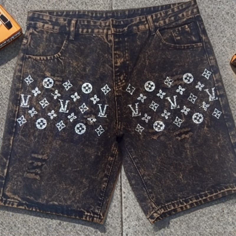 Dark Denim Jeans American Style Mid-Length Shorts 2025 Summer New Rhinestone Men's Versatile Fashion Export Denim Jeans