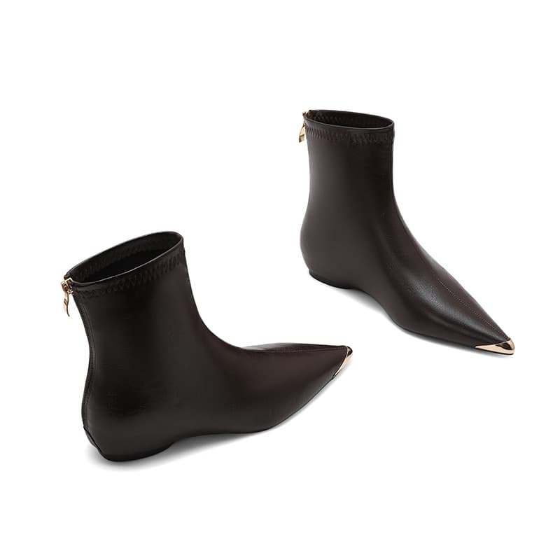 Brown pointed toe elastic slim boots 2026 autumn and winter new style inner height increasing women's shoes comfortable and versatile soft leather short boots for women