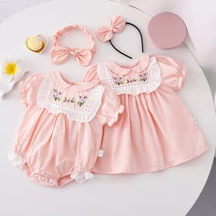 2026 baby girl summer bodysuit, pink short-sleeve triangle romper, toddler dress for girls