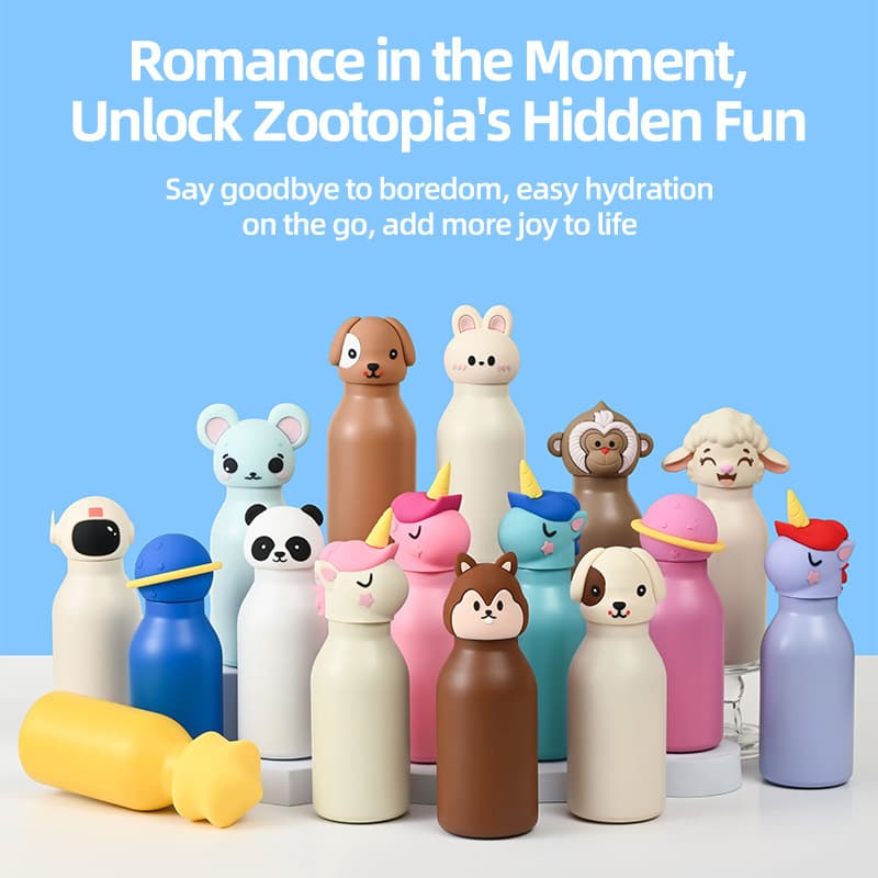 Cross-border Foreign Trade New Cute Cartoon Animal Head Insulated Cup 304 Stainless Steel High Appearance Portable Children's Water Cup