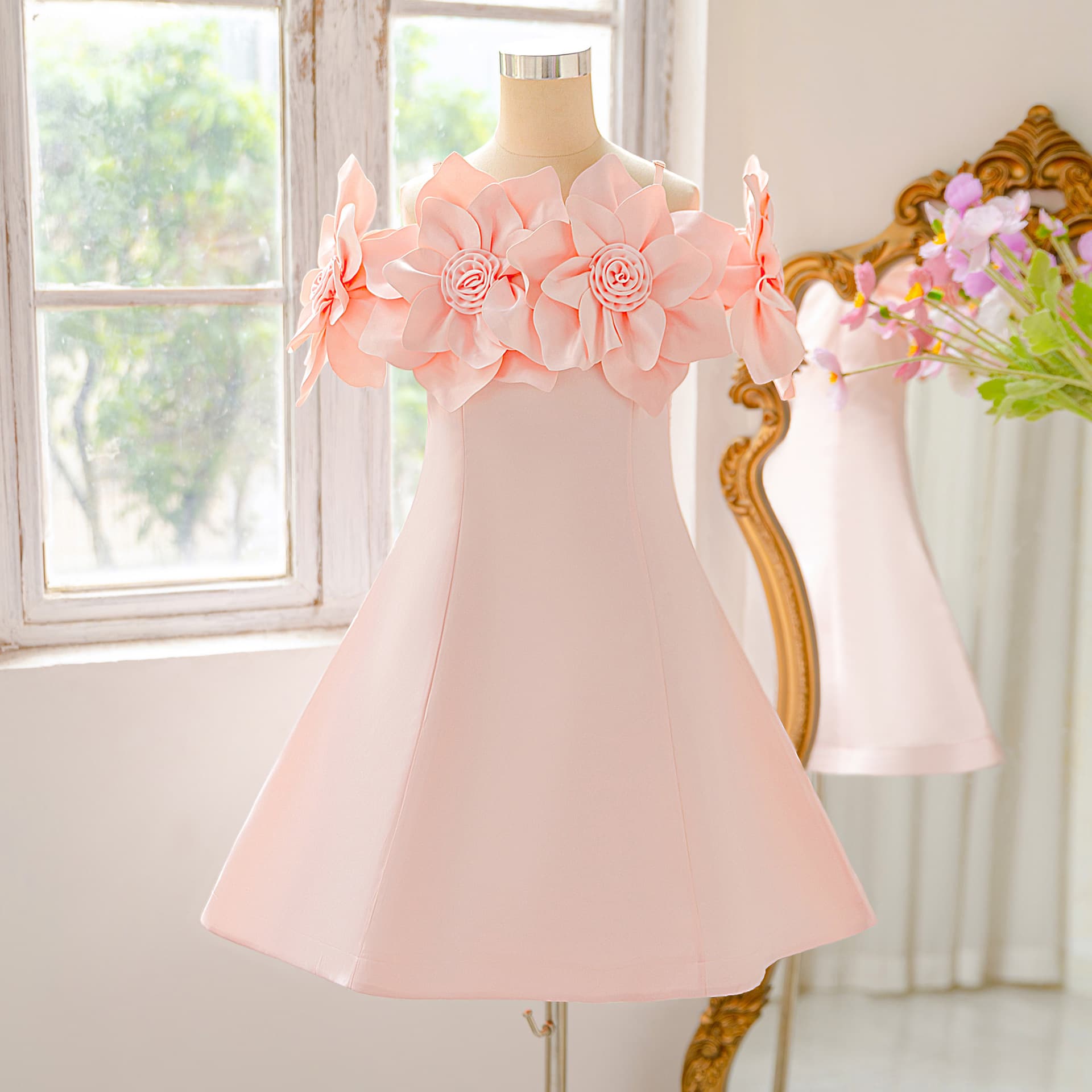 2026 Summer New Style 3D Flower Off-Shoulder Dress Girl High Quality Wedding Flower Girl Dress Princess Dress