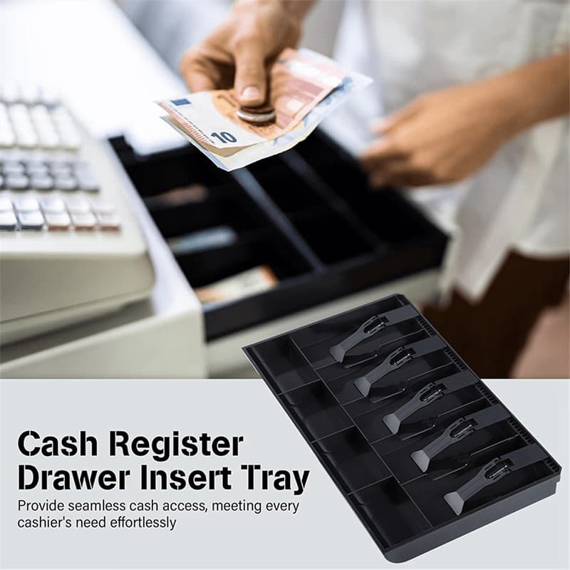 5-Compartment Cash Register Box Cash Box Coin Organizer Supermarket Money Box Storage Drawer Multi-Slot Money Box