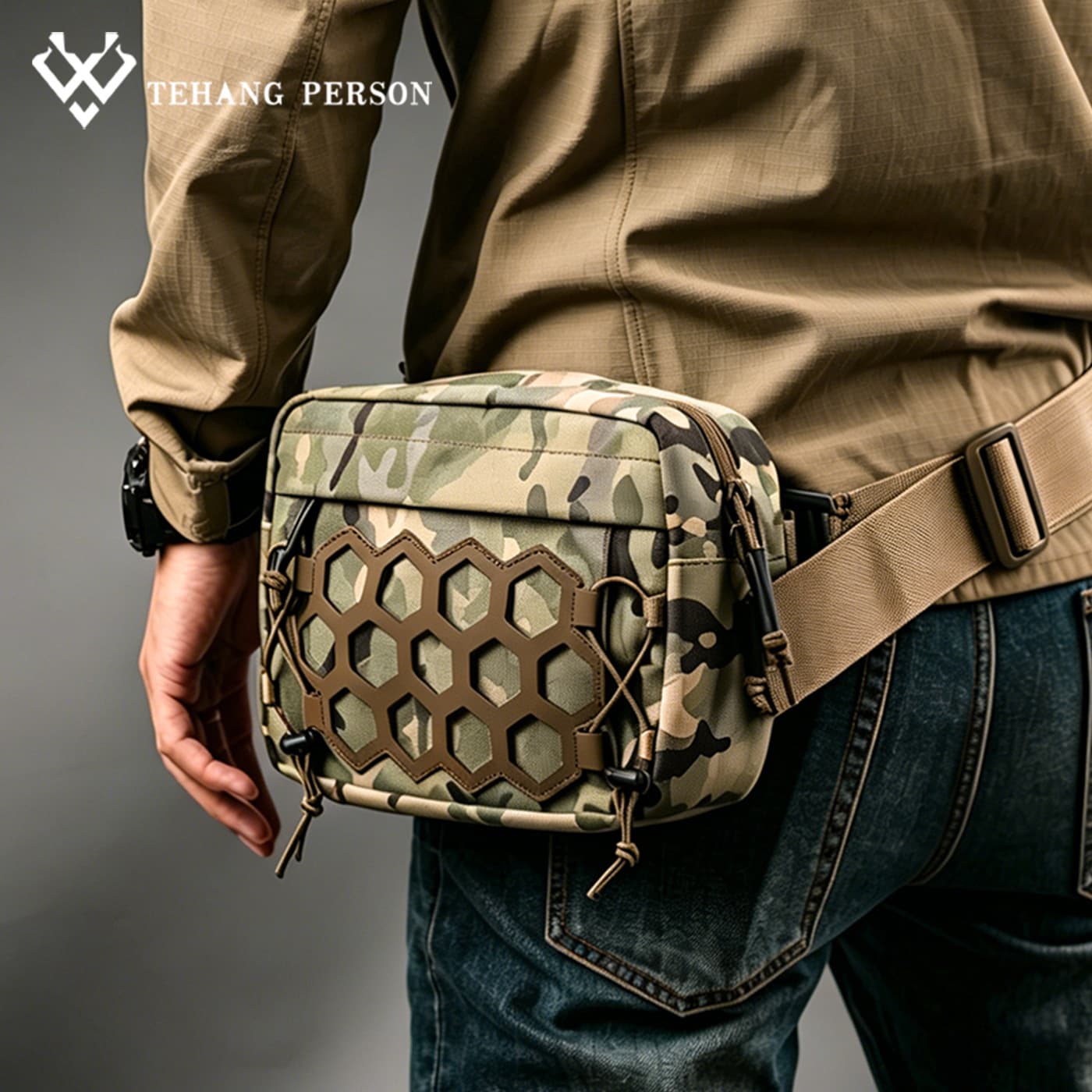 Wild Bee outdoor tactical waist bag high-density waterproof fabric expands multi-functional commuter crossbody shoulder bag camouflage nylon