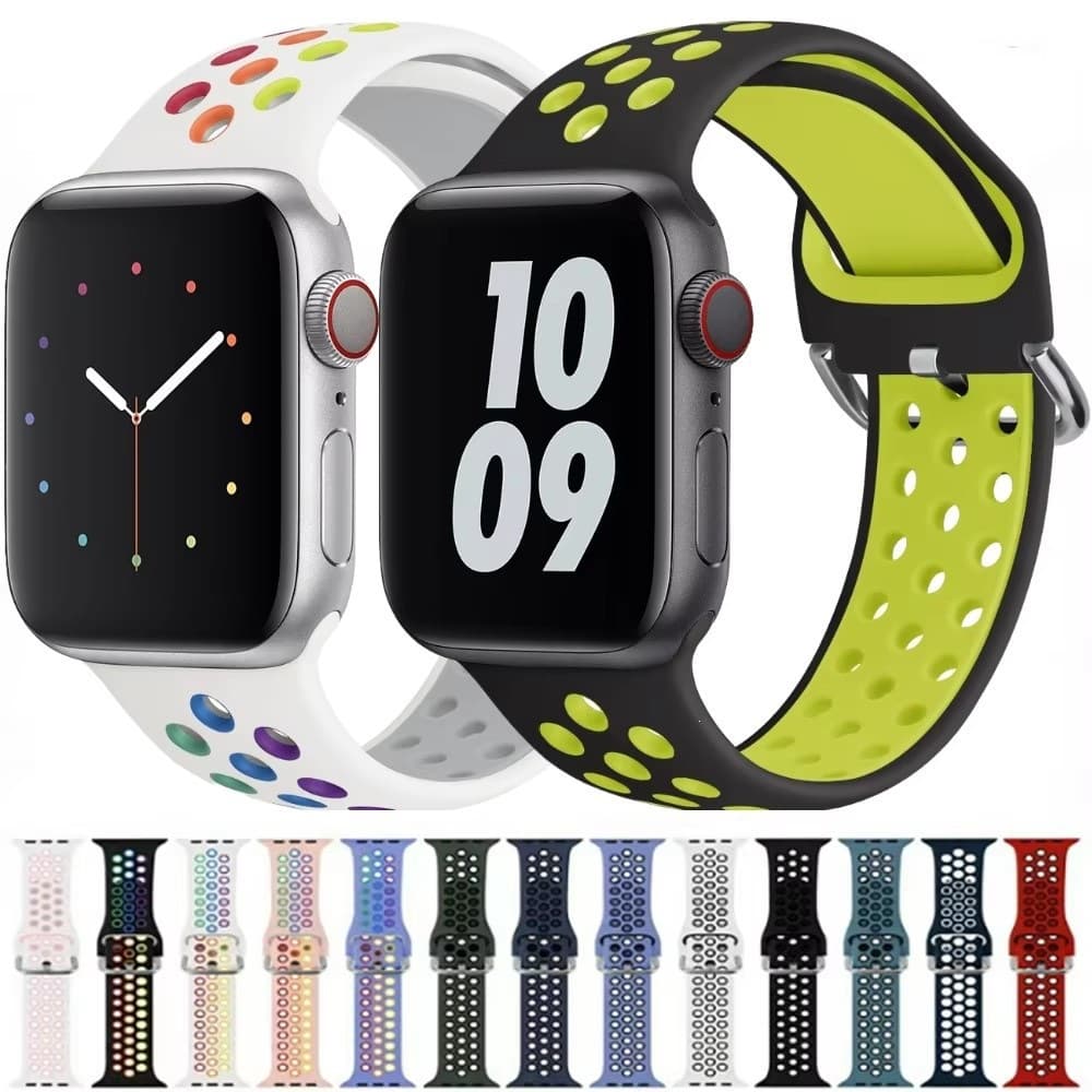 Compatible with Apple Watch iWatch S11 Band Samsung Buckle Two-Tone Sport Breathable Silicone Apple Wristband