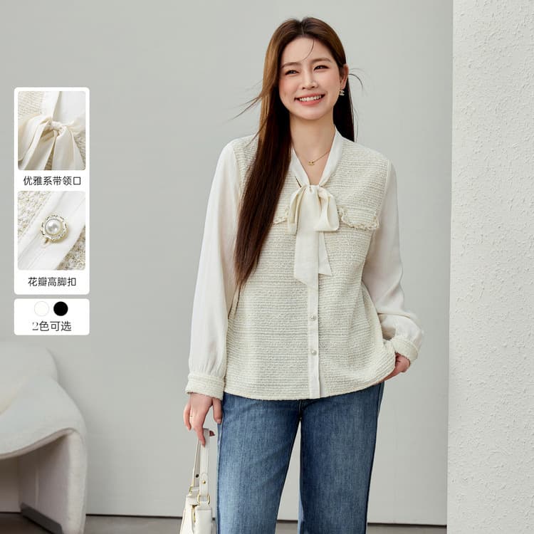 [French rich girl style elegant tie-collar gentle shirt] Xianlixiu oversized women's clothing for plus-size mm 2025 spring new